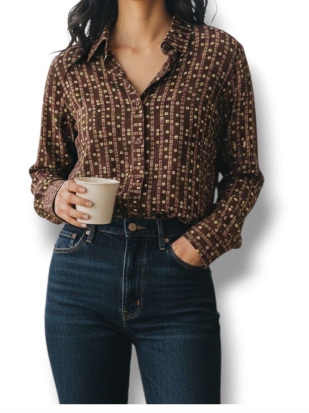 Vintage SILK St. John Sport Geometric Multi Square Long Sleeve Large quiet lux